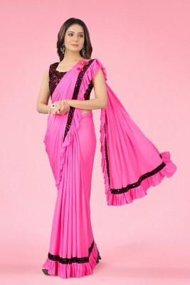 Saadhvi Solid/Plain Bollywood Lycra Blend Saree(Pink)