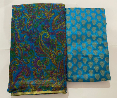 JustEthnic Floral Print Bollywood Chiffon Saree(Light Blue)