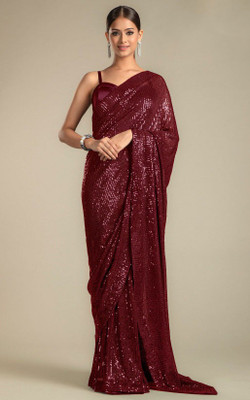 JAY RAMDEV FASHION Embroidered Bollywood Georgette Saree(Maroon)