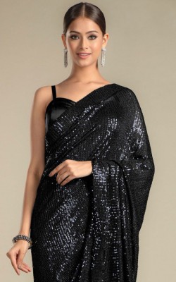 JAY RAMDEV FASHION Embroidered Bollywood Georgette Saree(Black)