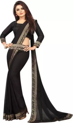 VRINDITA FASHION Self Design Bollywood Art Silk Saree(Black)