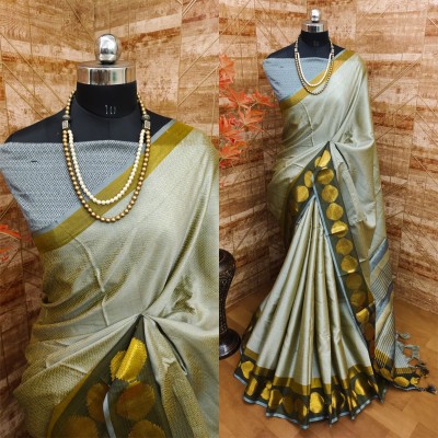 Classy Foriever Woven Banarasi Pure Silk Saree(Grey)