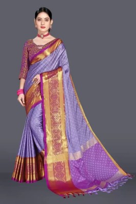 VRINDITA FASHION Woven Kanjivaram Jacquard, Cotton Silk Saree(Purple)