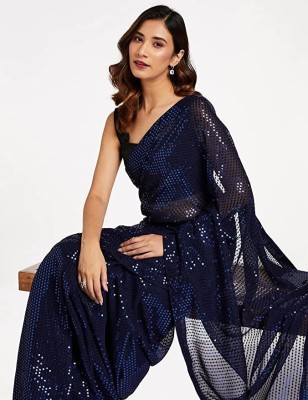 DDRS Fashion Embroidered Bollywood Net Saree(Blue)