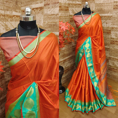 Classy Foriever Woven Banarasi Pure Silk Saree(Orange)