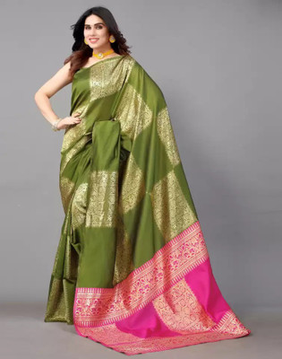 NESHVI ENTERPRISE Woven Banarasi Silk Blend Saree(Light Green)