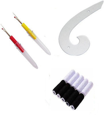 Crafts Haveli 3 Items Combo : 2 Seam Ripper, 20 Black White Thread Spool & French Curve Sewing Kit