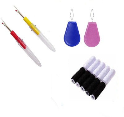 Crafts Haveli 3 Items Combo : 2 Seam Ripper, 20 Black White Thread Spool & 2 Needle Threader Sewing Kit