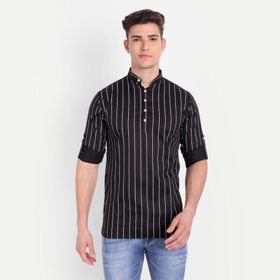 Univibe Men Striped Pathani Kurta(Black)