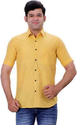 LIBSADRESSES Men Solid Formal Yellow Shirt