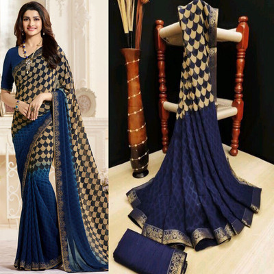 Dhandai Fashion Printed Bollywood Georgette Saree(Pack of 2, Dark Blue)