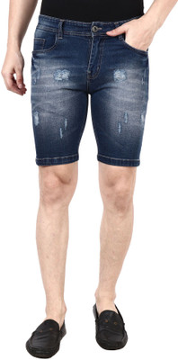 Rend Dyed/Washed Men Denim Blue Denim Shorts