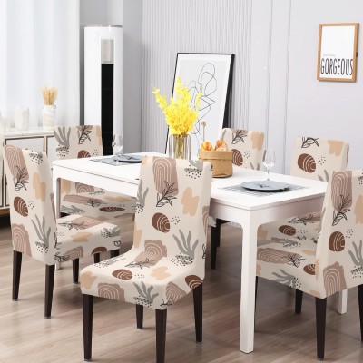 DECORIAN Polycotton Floral Chair Cover(Beige Pack of 6)