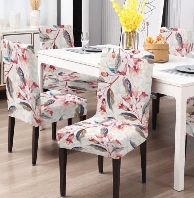 DECORIAN Polycotton Floral Chair Cover(Red Pack of 4)