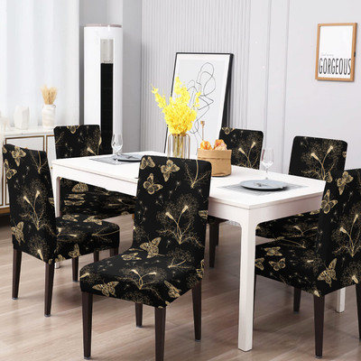 DECORIAN Polycotton 1 Seater Chair Floral Cover(Pack of 6 Black Butterfly)
