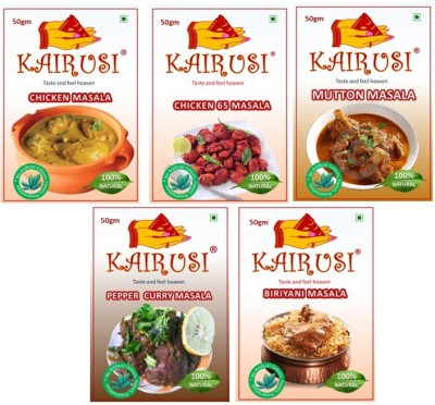 KAIRUSI MuttonMasala, ChickenMasala, BiryaniMasala, Chicken65 Masala, PepperCurry Masala(5 x 50 g)