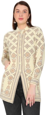 HITTIKA Printed Round Neck Casual Women Beige Sweater