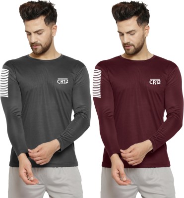 Cruister Sporty Men Round Neck Maroon, Grey T-Shirt