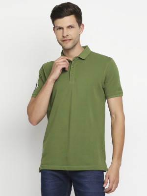 Spykar Printed Men Polo Neck Green T-Shirt