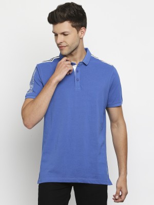 Spykar Printed Men Polo Neck Blue T-Shirt