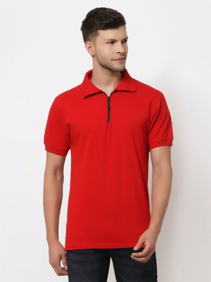 UZARUS Solid Men Polo Neck Red T-Shirt