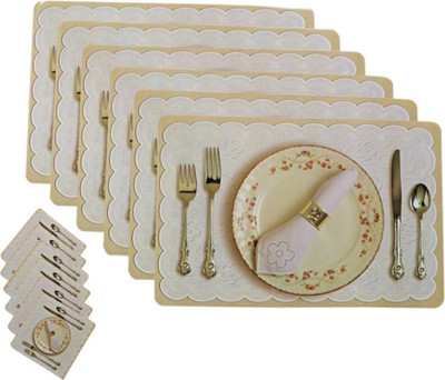 DPA Collection Rectangular Pack of 6 Table Placemat(Beige, PVC)