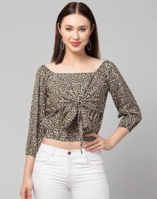 Whitewhale Casual Animal Print Women Brown Top