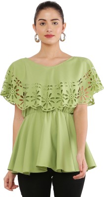 INDAISY FASHION Casual Laser Cut Women Green Top