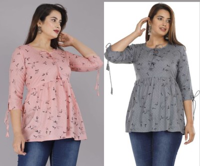 DOLI IMPEX Casual Floral Print Women Pink, Grey Top