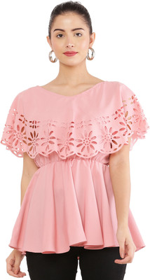 INDAISY FASHION Casual Laser Cut Women Pink Top