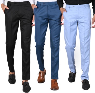 MANCREW Slim Fit Men Black, Blue, Light Blue Trousers