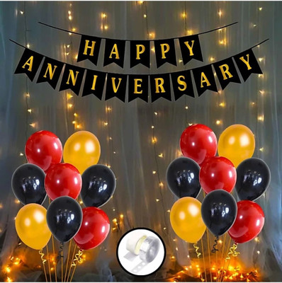 Magic Balloons Solid Anniversary Decorations for Home Kit With Happy Anniversary,Balloons 54Pcs combo Balloon(Red, Gold, Pack of 54)