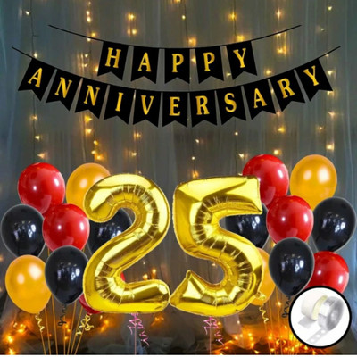 FLIPZONE 25th Happy Anniversary Decoration Kit Items with LED Light Pack of 56(Set of 56)