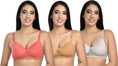 CALCADOS Combo Pack of 3 Women Push-up Lightly Padded Bra(Pink, Beige, Grey)