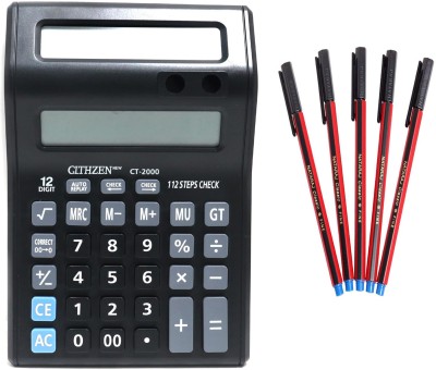 Villy Dual Double Display with Pen Stand - Famous Calculator - 2 Display CT-2000+5PEN Basic  Calculator(12 Digit)