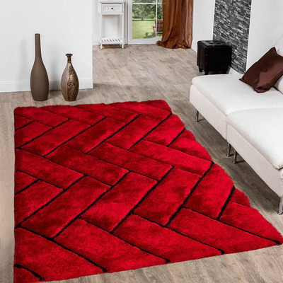BhCarpet Red Polyester Carpet(5 ft,  X 7 ft, Rectangle)