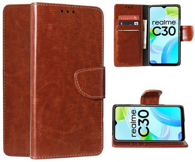 Fresca Flip Cover for Realme C30, Realme C30s, Realme Narzo 50i Prime(Brown, Shock Proof, Pack of: 1)