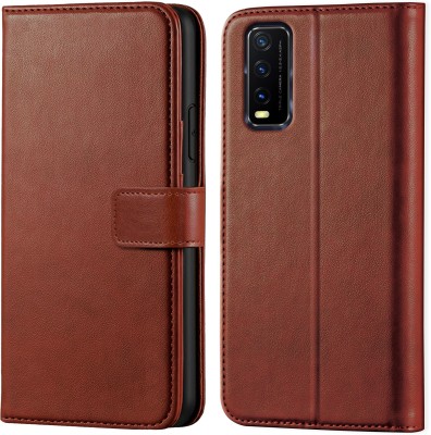 Pidgeot Wallet Case Cover for Vivo Y20S | Inside TPU with Card Pockets | Wallet Stand | Magnetic Closure |(Brown, Grip Case, Pack of: 1)