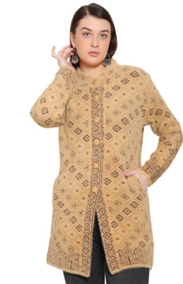 chatanya Woven Round Neck Casual Women Brown Sweater