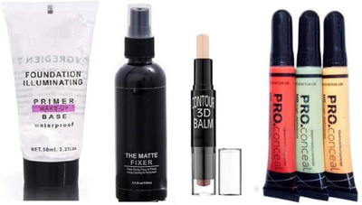 brown blush MAKEUP FIXER WITH PRIMER AND CONTOUR STICK WITH 3 PCS CONCEALER(6 Items in the set)