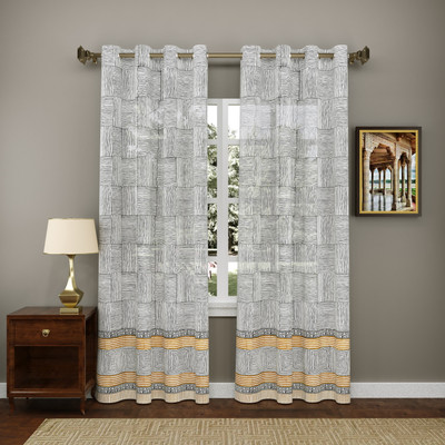 Blocks Of India 210 cm (7 ft) Door Cotton Semi Transparent Curtain (Pack Of 2)(Black, Brown, Printed)