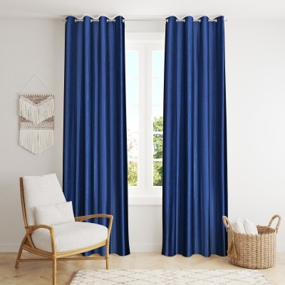 kiara Creations 213 cm (7 ft) Polyester Semi Transparent Door Curtain (Pack Of 2)(Solid, Navy Blue)