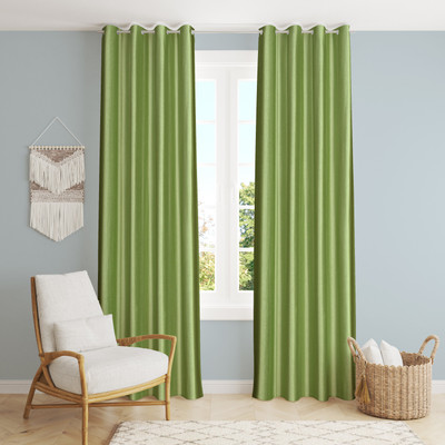 Galaxy Home Decor 213 cm (7 ft) Door Polyester Semi Transparent Curtain (Pack Of 2)(Light Green, Plain)