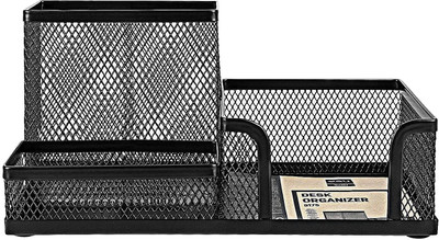 VAVSU 3 Compartments Metal Pencil Holder and Storage Stand for Home,Office and Study Table(Black)