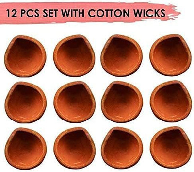 Satvik Earthen Clay Diya 12 Pc Set Terracotta (Pack of 12) Table Diya Set(Height: 0.78 inch)