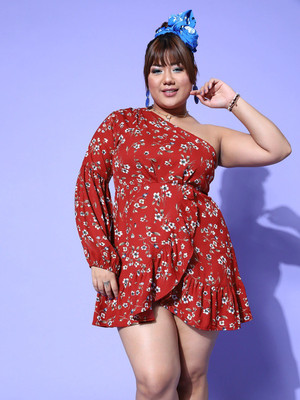 Berrylush Curve Women Wrap Red Above Knee/Mid Thigh Length Dress