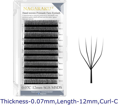 Nagaraku W Eyelash Extension 5D Premade 0.07mm C curl 12mm Matte Black yy Eye Lashes(Pack of 1)