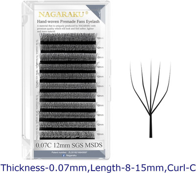 Nagaraku W Eyelash Extension 5D Premade 0.07mm C curl 8-15mm Matte Black yy Eye Lashes(Pack of 1)