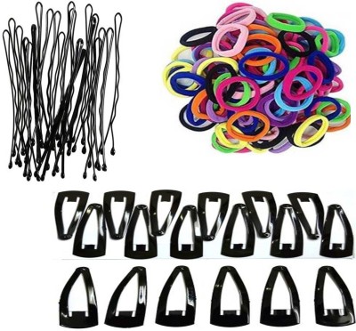 Sharum Crafts 24 Bobby Hair Pin, 10 Multi Rubber Band & 12 Black Tic Tac Hair Accessory Set(Black)