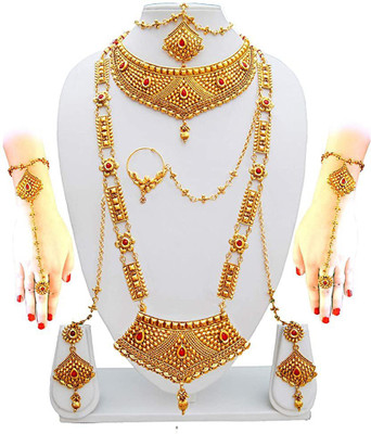 Candy Jewellers Alloy Gold-plated Red Jewellery Set(Pack of 6)
